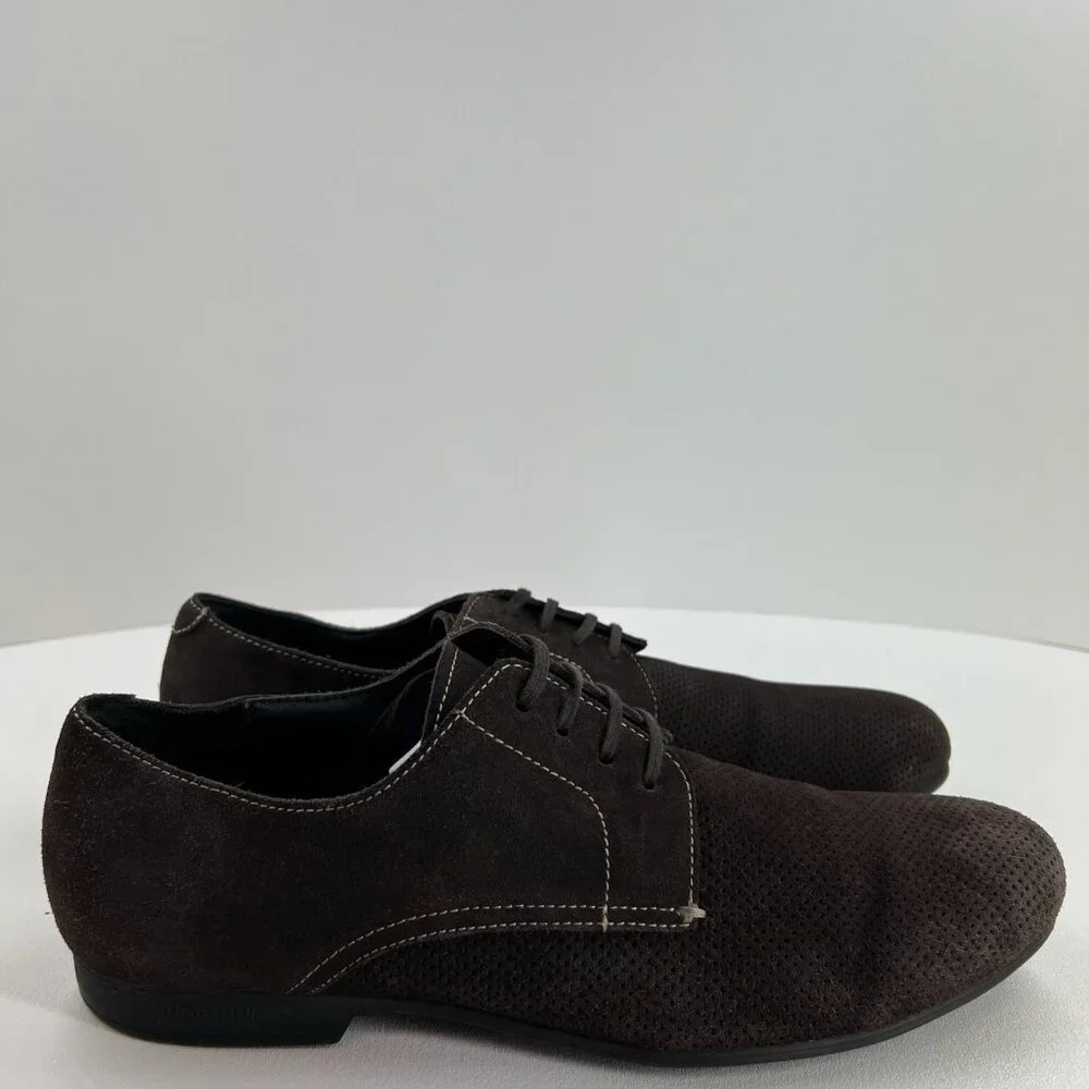 Bugatchi Suede Perforated Derby Dress Shoes Mens 10 Lace Up Casual Leather Brown